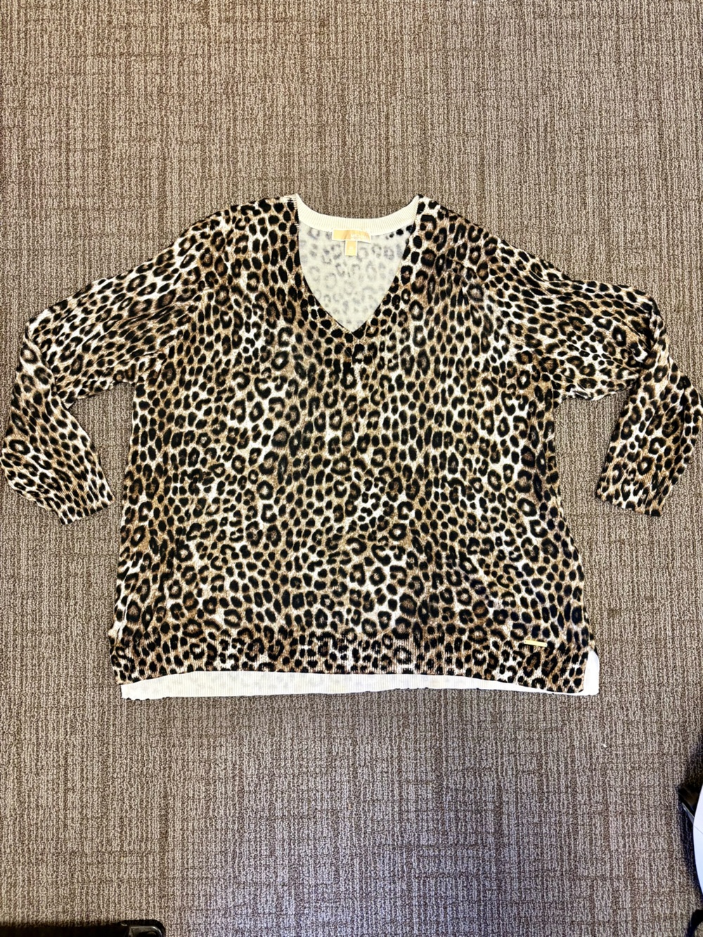 Michael Kors Cream and Black Leopard-Print Knit Sweater